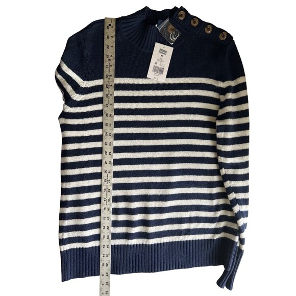Chaps Womens Navy & White Striped Button Neck Sweater Size Medium - Picture 7 of 7